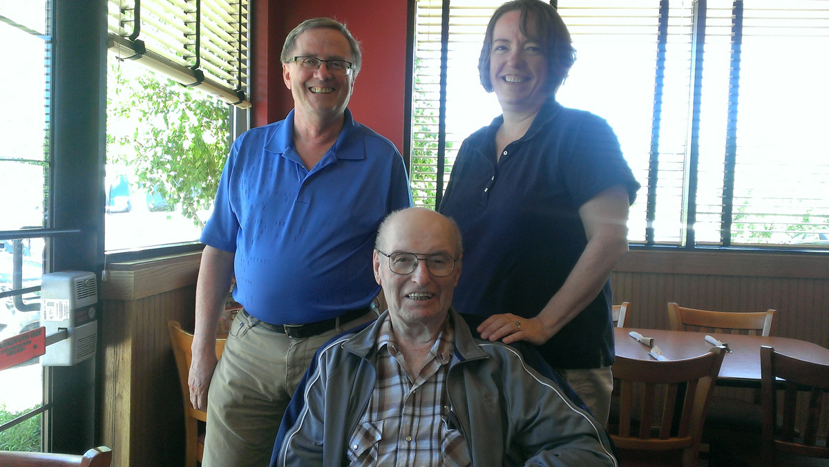 Mike Frickstad and Amy Rea with their dad, Ernie Crippen. (MPR Photo)