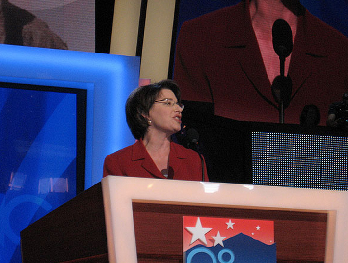 Sen. Amy Klobuchar addressed the Democratic National Convention on its opening night in 2008 in Denver.  File photo: Mark Zdechlik/MPR News.