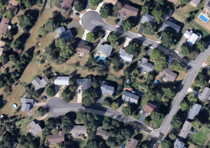 Cul-de-sacs dominate Woodbury subdivisions as shown via Google Earth.