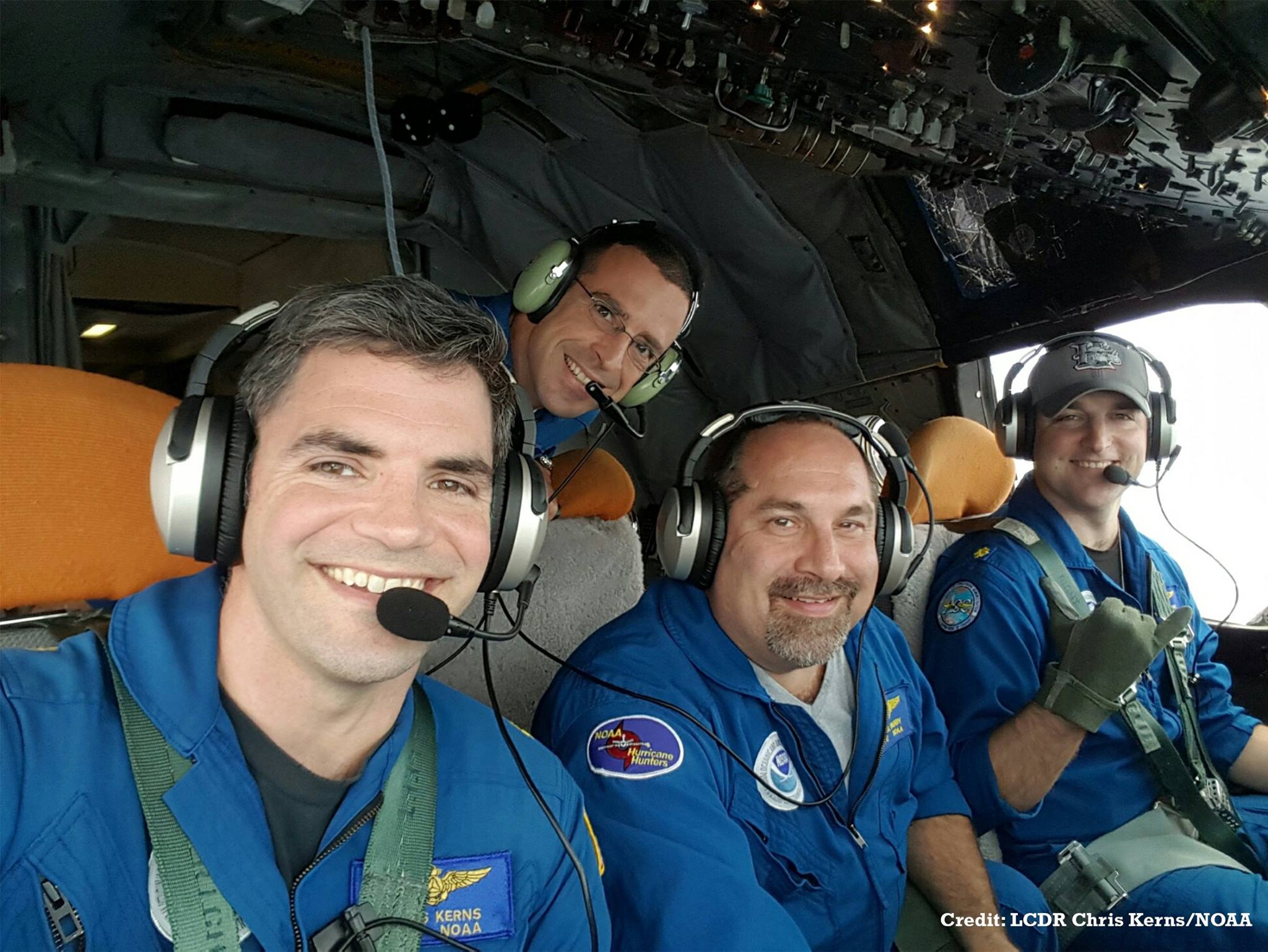 From left to right: Pilot LCDR Chris Kerns, Navigator CAPT Tim Gallagher, Flight Engineer Paul Darby, and Pilot LCDR Nathan Kahn. Photo: NOAA