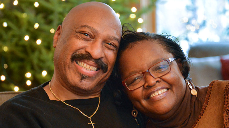 Ed Roy, 63, and Mary Johnson-Roy, 64, were married in 2015. Both had sons die. "I'm grateful to have someone there that has experienced the same thing I have," Mary tells Ed at StoryCorps in Minneapolis. Courtesy of Brian Mogren