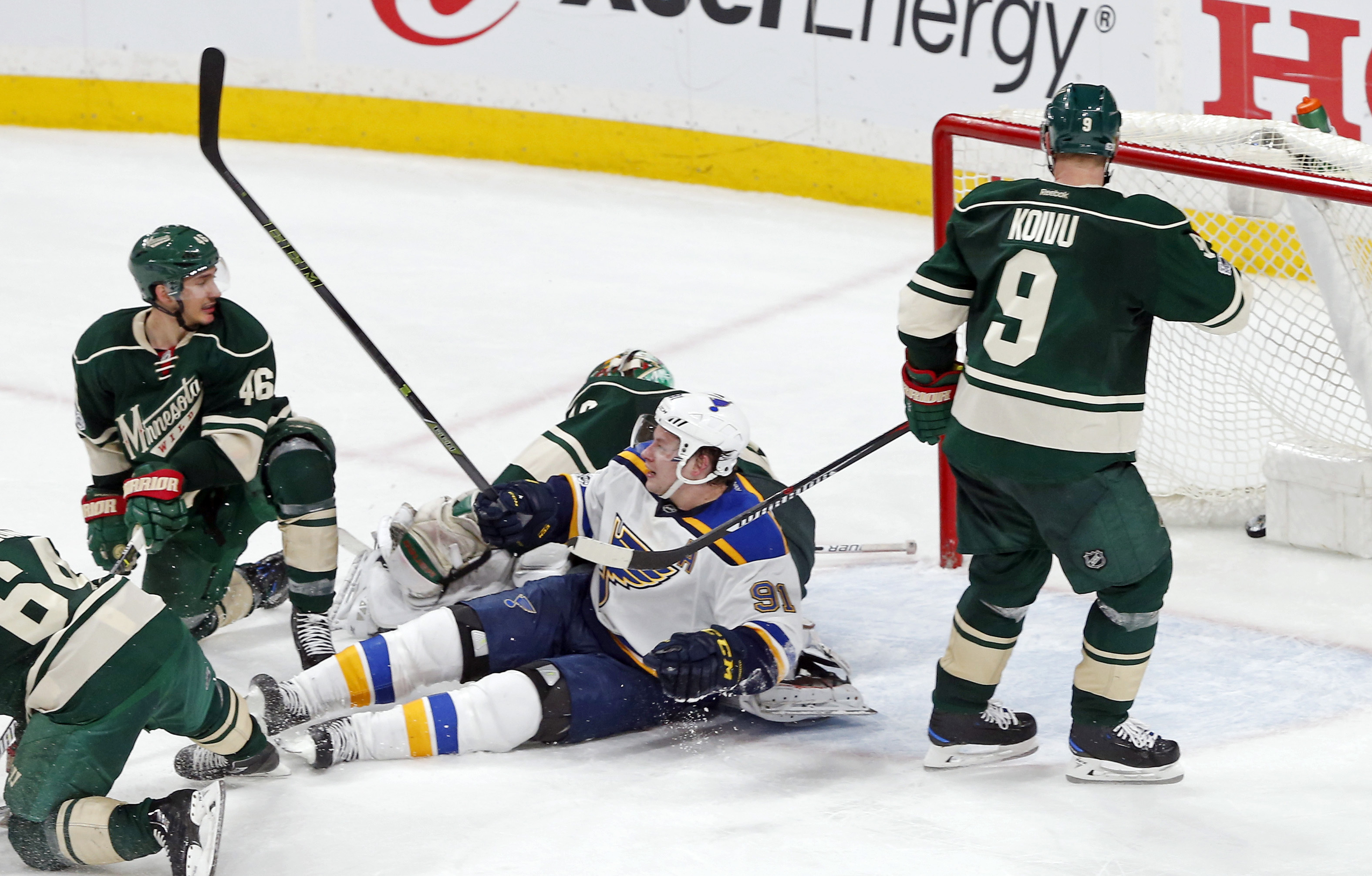 Four Minnesota Wild players couldn't overcome the Minnesota tax system, which scored the winning goal in the first game of their playoffs series earlier this month. (AP Photo/Jim Mone)